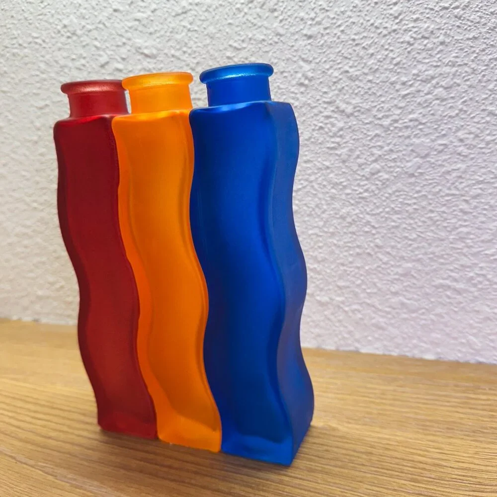 Vintage IKEA Skämt Frosted Glass Wavy Squiggle Vase Trio Set